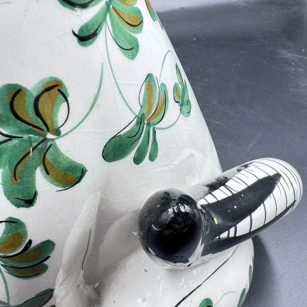VTG Long Neck Ceramic Cat LARGE Figurine Made Italy‎ 1960s Floral W/Bow Rare 17